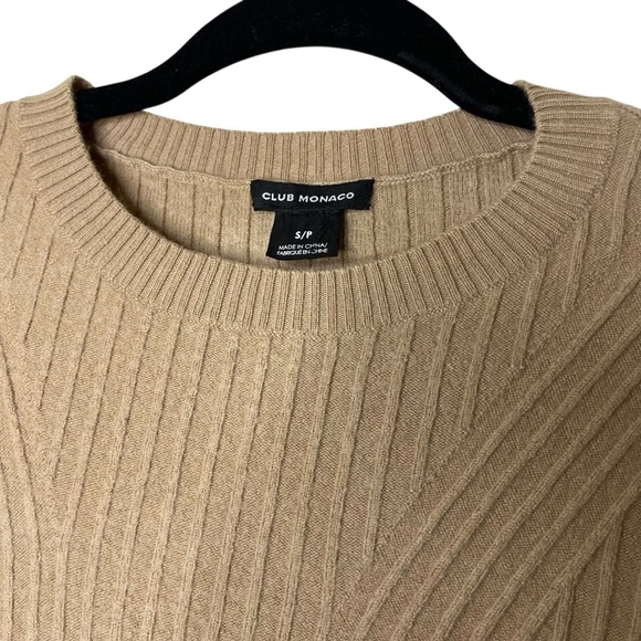 Club Monaco Tan Ribbed Knit Long Sleeve Wool Blend Sweater Dress Size Small - Picture 8 of 10